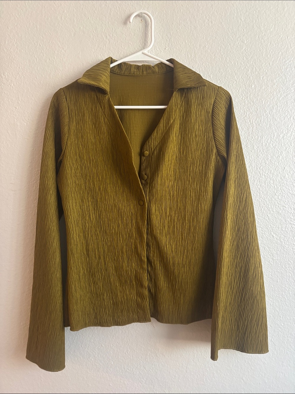 Olive Green Textured Button-Front Top - Picture 5 of 6